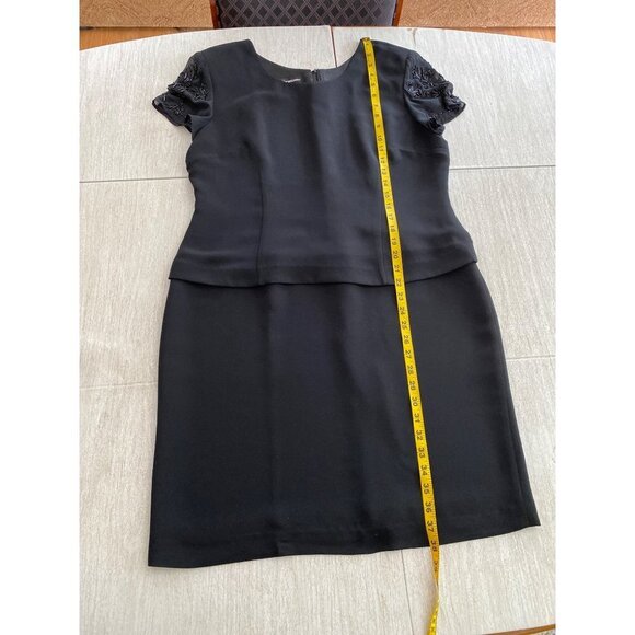 Donna Morgan Womens Formal Short Sleeve Beaded Midi Dress Size 14P Black Shoulde - Picture 12 of 12